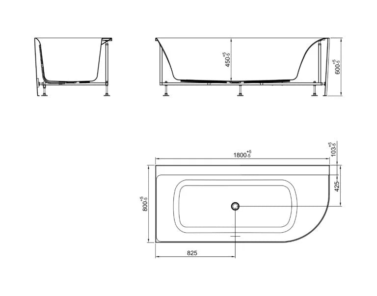 Kleinmann Hoekbad Bobbii – Glans Wit – 180×80 cm – LINKS