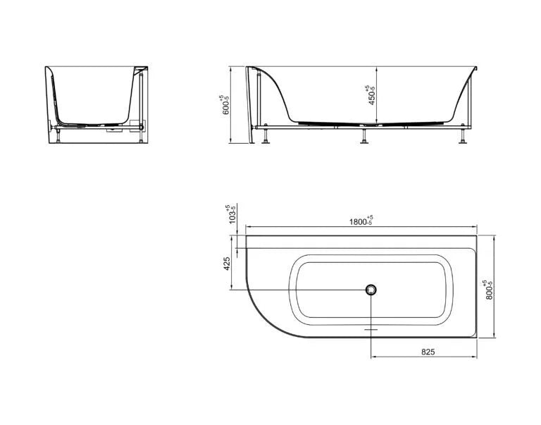 Kleinmann Hoekbad Bobbii – Glans Wit – 180×80 cm – RECHTS