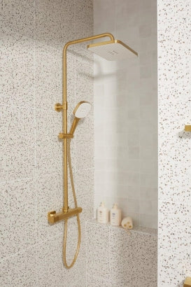 MALAGA GEBORSTELD LICHT GOUD bad regendouche set met thermostatische douchekraan