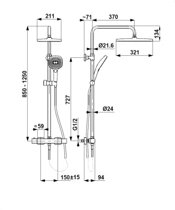 MALAGA CHROOM bad regendouche set met thermostatische douchekraan