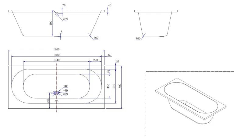 Kleinmann Inbouwbad Glans Wit 180x80x49 cm Jennii