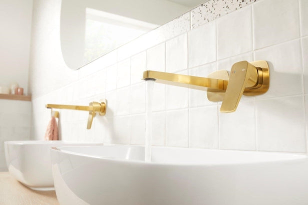 MALAGA Brushed Goud Inbouw Muurmodel Wastafelkraan