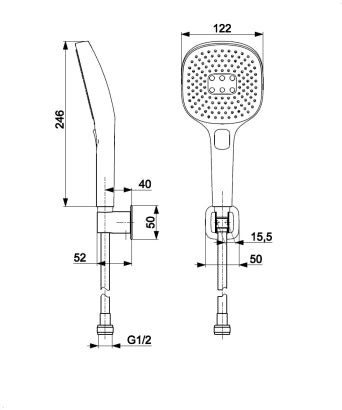 MALAGA GEBORSTELD LICHT GOUD wandbevestigde douche set