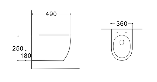 ALONI PRO HANGTOILET - RANDLOOS - MET ZITTING - DUROPLAST - SOFT CLOSE - QUICK RELEASE - COMPACT 49 CM - 36X25X49 CM - GLANZEND WIT