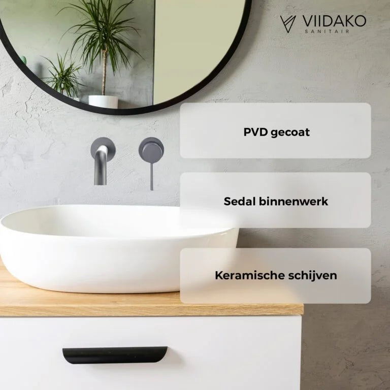 Viidako – Luxurii Inbouwkraan INCLUSIEF inbouwdeel met keramische schijven – Gun Metal